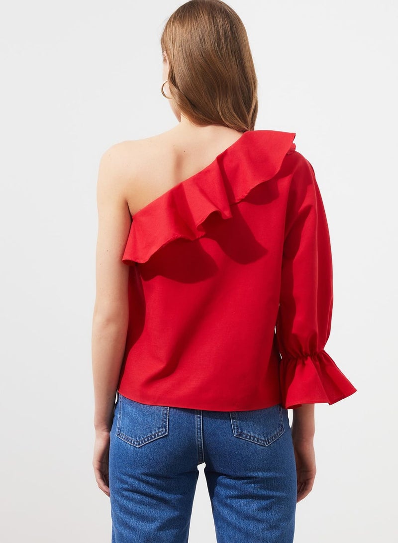 Ruffle Detail One Shoulder Top