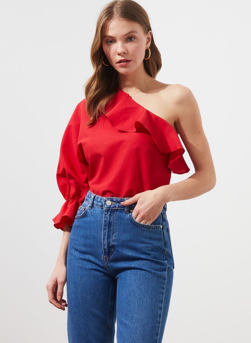 Ruffle Detail One Shoulder Top