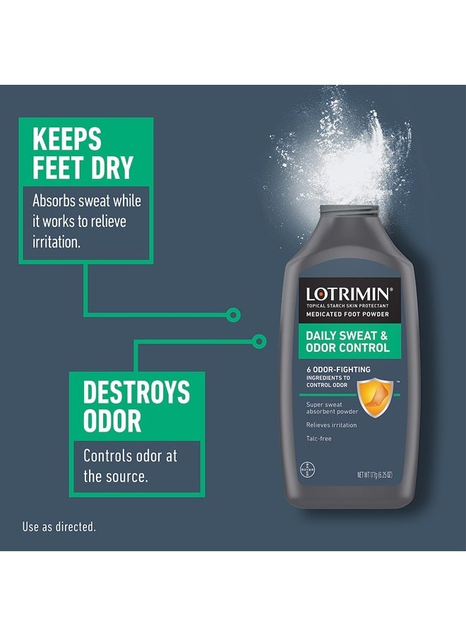 Daily Sweat & Odor Control Medicated Foot Powder - Antifungal Formula for Lasting Relief from Foot Odor, 6.25 Ounce (177 Grams)