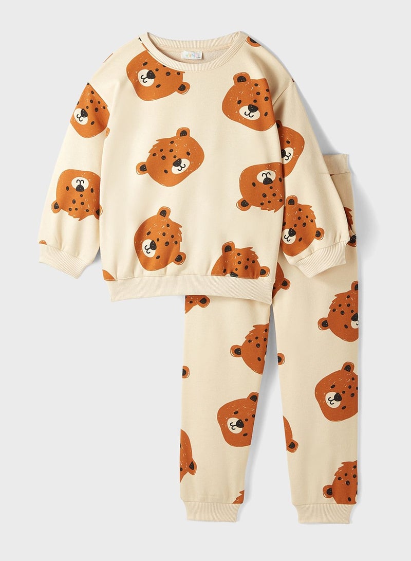 Teddy Bear Patterned Tracksuit Set