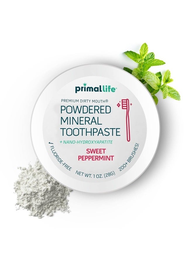 Dirty Mouth Toothpowder, Tooth Cleaning Powder, Flavored Essential Oils with Natural Kaolin & Bentonite Clay, Good for 200+ Brushings, Organic, Vegan (Sweet Peppermint, 1 oz)