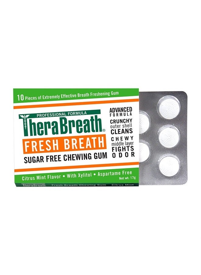 Fresh Breath Chewing Gum with ZINC, Citrus Mint Flavor, 10 Count (Pack of 6)