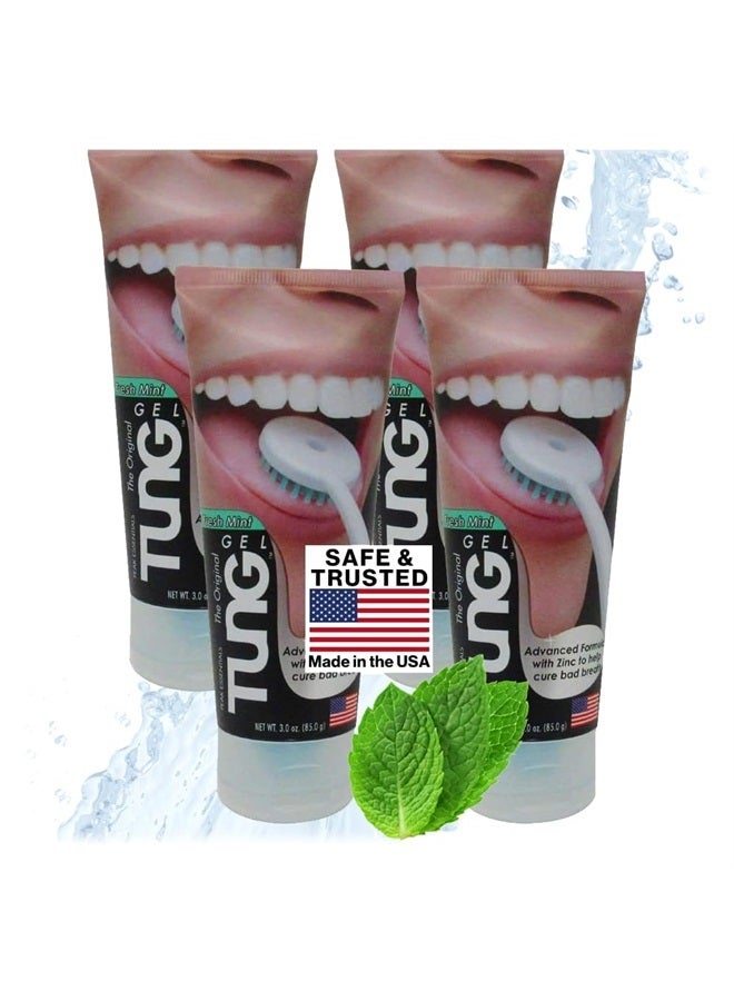 Tung Tongue Gel | Fresh Mint Tongue Cleaning Paste | Bad Breath and Halitosis | Mouth Odor Eliminator | Use with Tongue Brushes & Scrapers | Made in America (4 Pack)