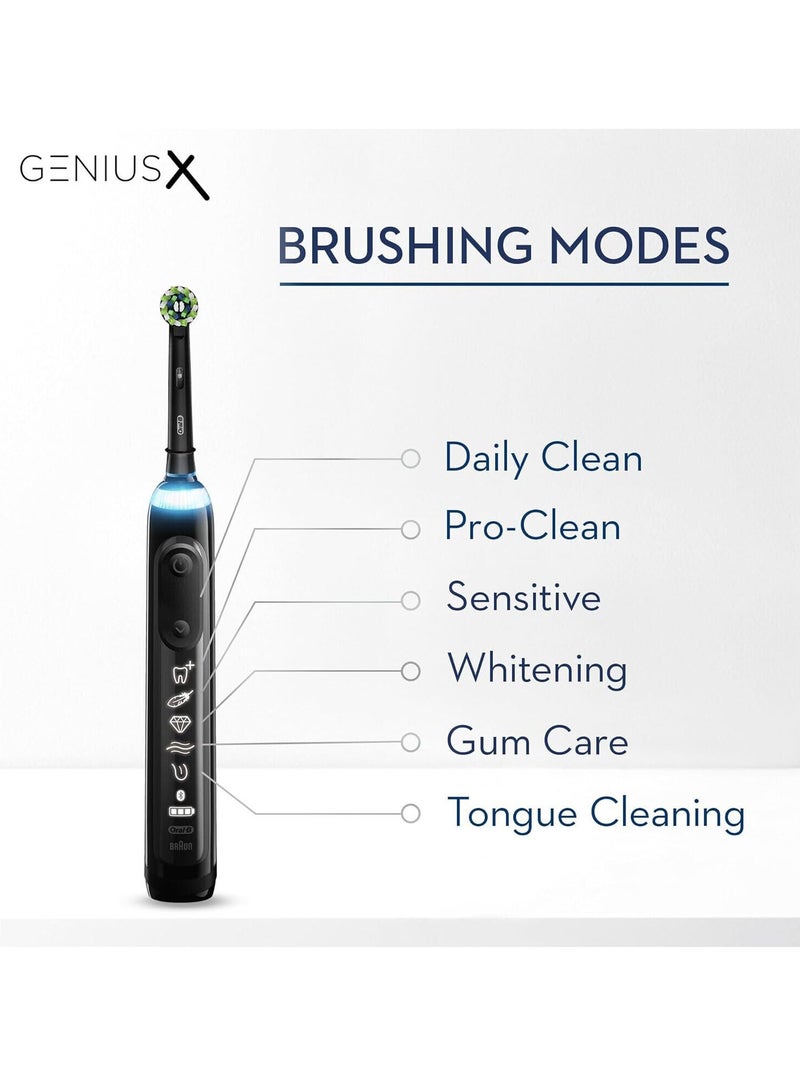 Oral-B Genius X Electric Toothbrush with Artificial Intelligence, App Connected Handle, Travel Case, 6 Mode Display with Teeth Whitening, Black