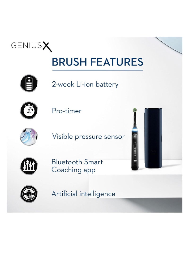 Oral-B Genius X Electric Toothbrush with Artificial Intelligence, App Connected Handle, Travel Case, 6 Mode Display with Teeth Whitening, Black