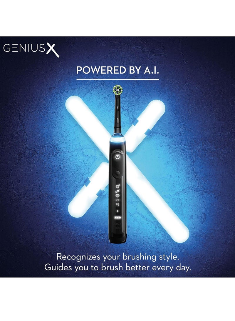 Oral-B Genius X Electric Toothbrush with Artificial Intelligence, App Connected Handle, Travel Case, 6 Mode Display with Teeth Whitening, Black