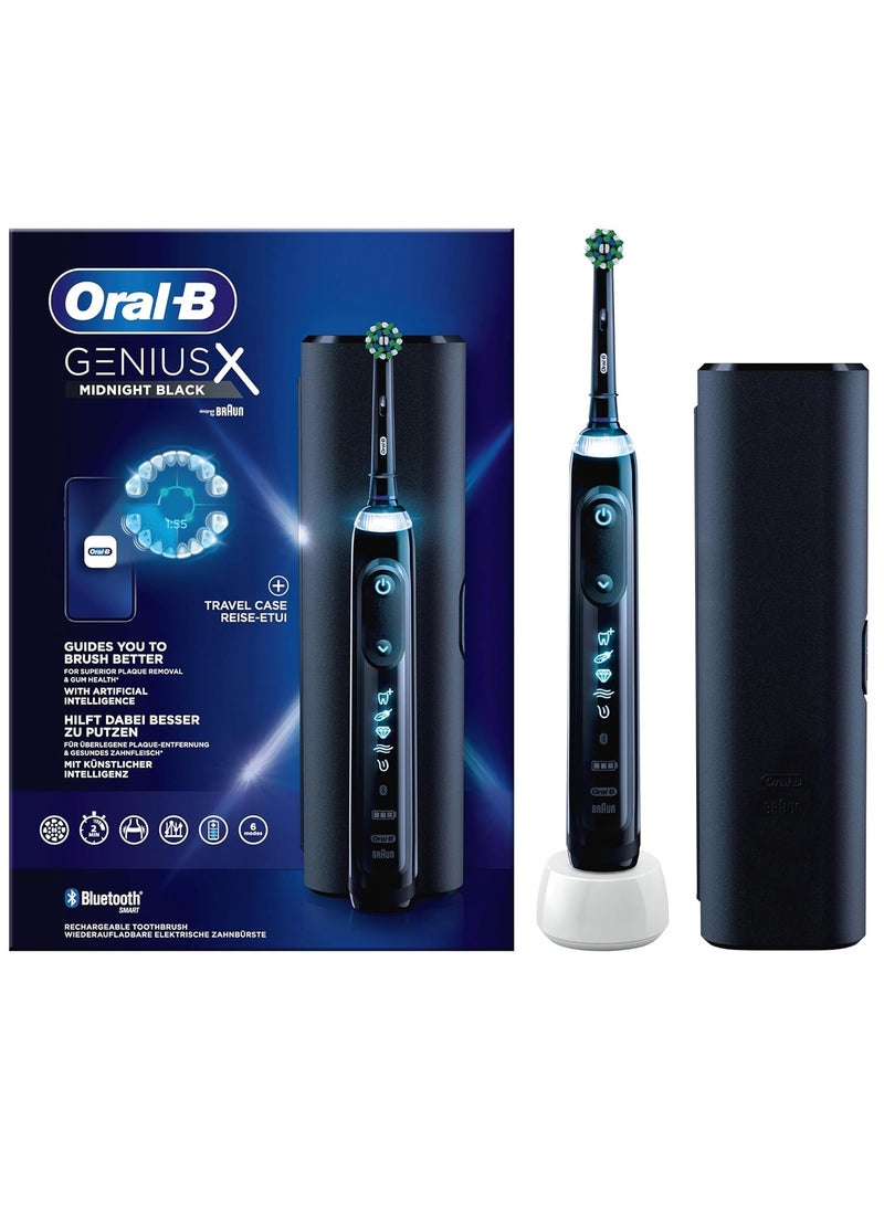 Oral-B Genius X Electric Toothbrush with Artificial Intelligence, App Connected Handle, Travel Case, 6 Mode Display with Teeth Whitening, Black