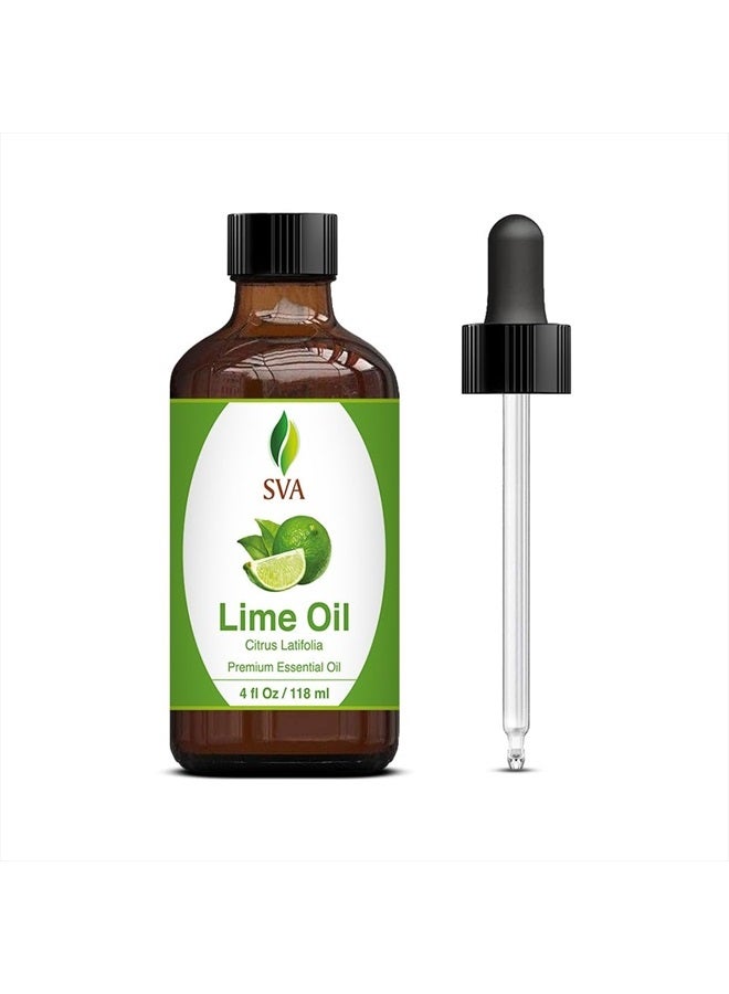 SVA Lime Oil 4oz (118 ml) Premium Essential Oil with Dropper for Diffuser, Aromatherapy, Skin Care, Hair Care & Massage