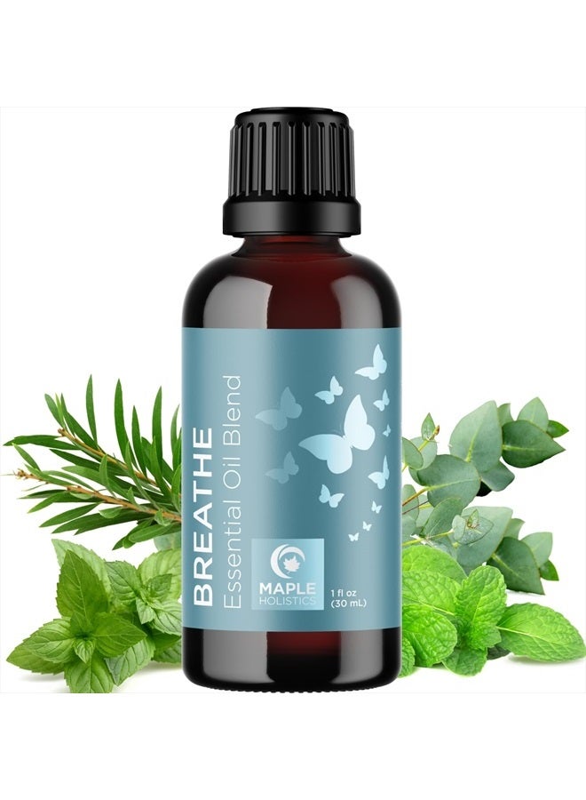 Breathe Blend Essential Oil for Diffuser - Invigorating Breathe Essential Oil Blend with Eucalyptus Peppermint Tea Tree and Mint Essential Oils for Diffusers for Home and Shower Aromatherapy
