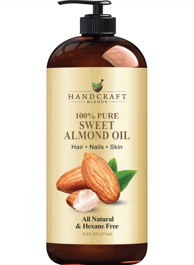 Sweet Almond Oil - 16 Fl Oz - 100% Pure and Natural - Premium Grade Oil for Skin and Hair - Carrier Oil - Hair and Body Oil - Massage Oil - Hexane-Free