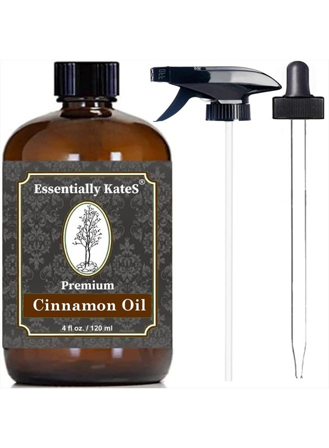Premium Cinnamon Oil 4 Fl Oz with Huge Dropper and Sprayer - 100% Pure, Natural & Therapeutic - Cleaning, DIY Soap, Diffuser, Aromatherapy, Garden and Kitchen - Indoor and Outdoor