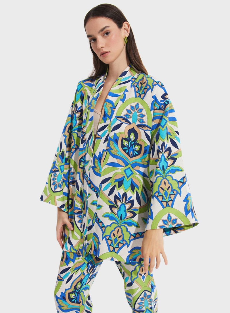 Printed Flared Sleeve Kimono