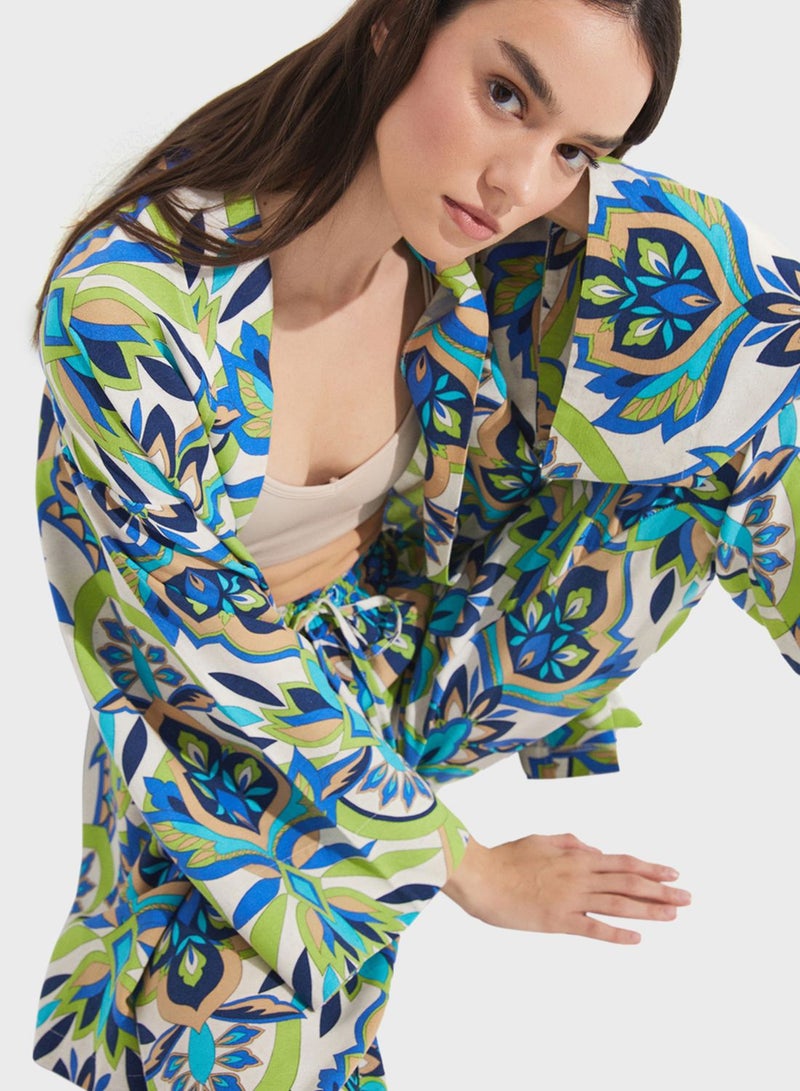 Printed Flared Sleeve Kimono