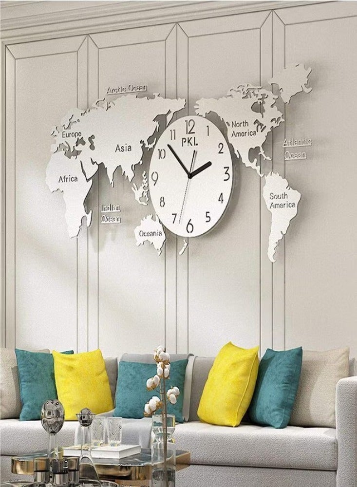 Luxury Modern Acrylic World Map Wall Decor Clock Silver