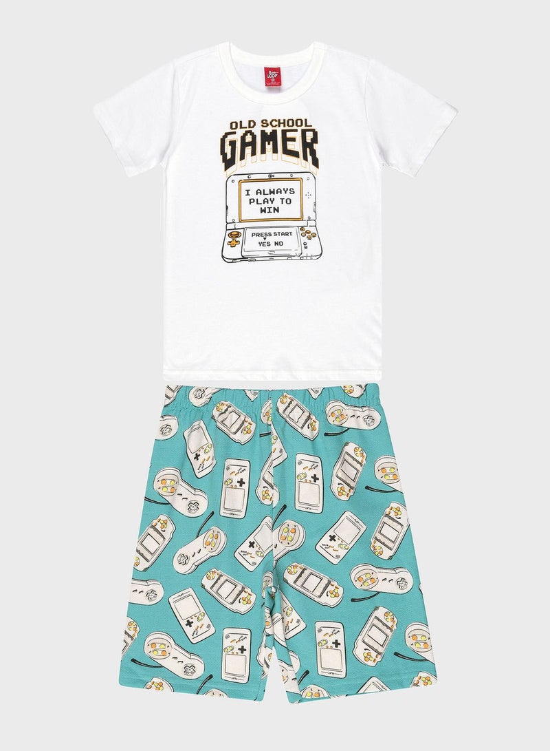 Kids Gamer Print T-Shirt & Shorts Set