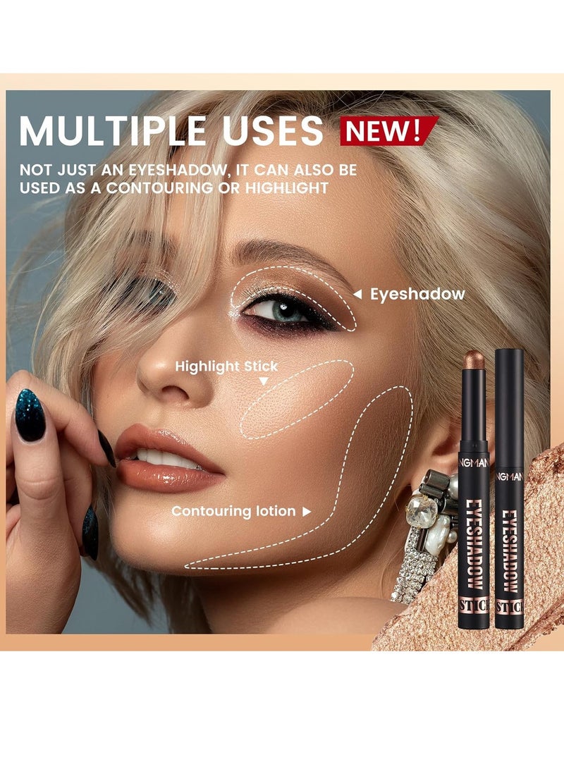8Pcs Eyeshadow Stick Set Eyeshadow and Eyeliner Soft Smooth Cream Eyeshadow Stick Gift Set Matte Earth Color Bright Metal Color Contour Stick Waterproof Long Lasting Eyeshadow Stick SET B