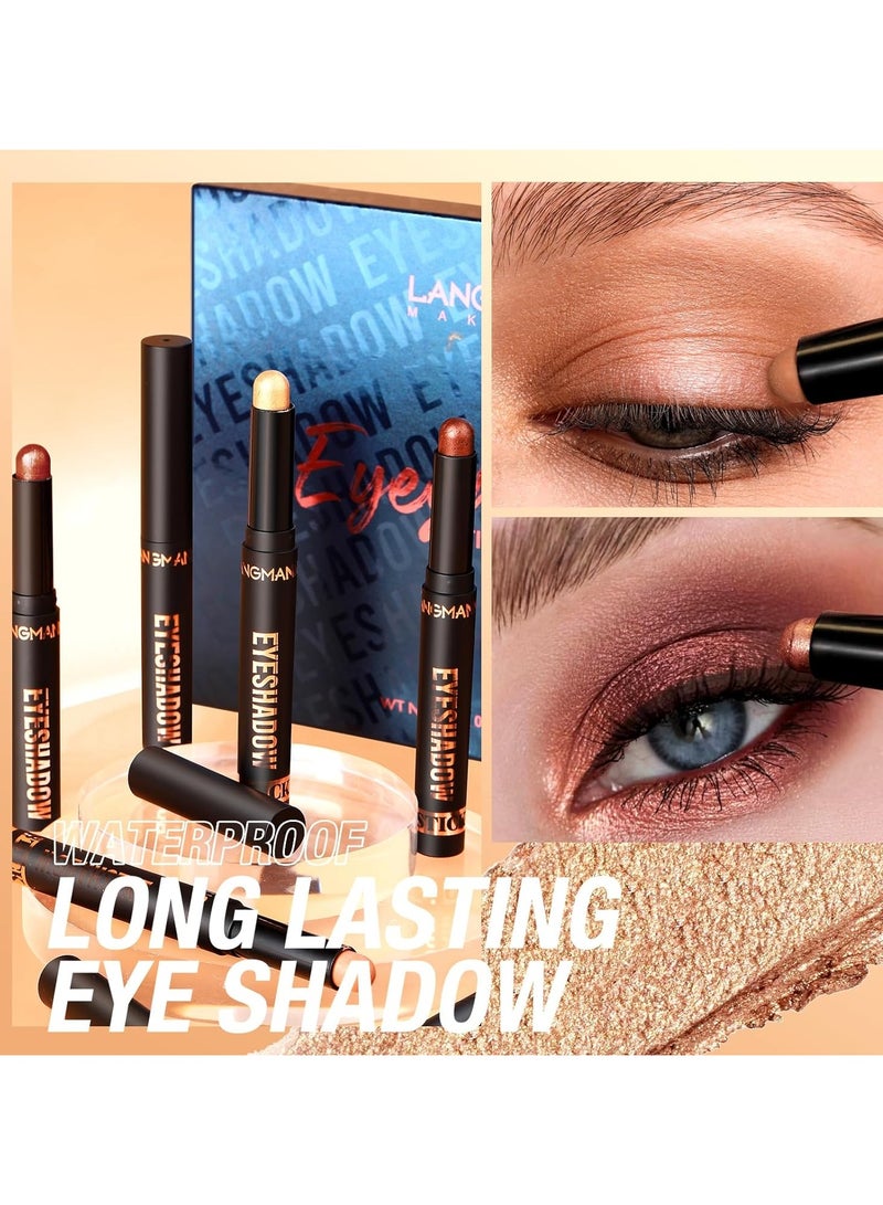 8Pcs Eyeshadow Stick Set Eyeshadow and Eyeliner Soft Smooth Cream Eyeshadow Stick Gift Set Matte Earth Color Bright Metal Color Contour Stick Waterproof Long Lasting Eyeshadow Stick SET B