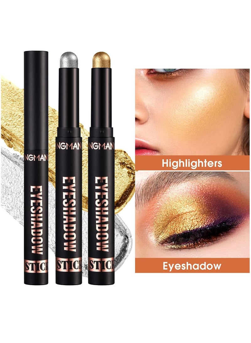 8Pcs Eyeshadow Stick Set Eyeshadow and Eyeliner Soft Smooth Cream Eyeshadow Stick Gift Set Matte Earth Color Bright Metal Color Contour Stick Waterproof Long Lasting Eyeshadow Stick SET B