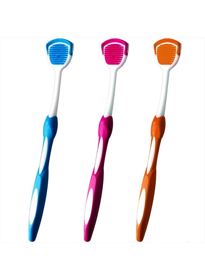 Tongue Brush, Tongue Scraper, Tongue Cleaner Helps Fight Bad Breath, 3 Tongue Scrapers, 3 Pack (Blue & Orange & Red)