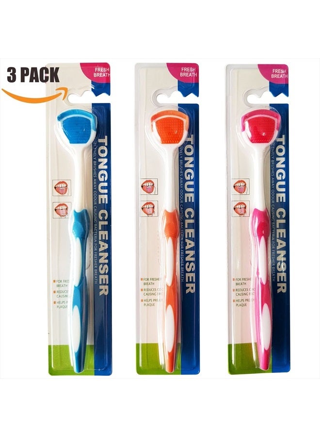 Tongue Brush, Tongue Scraper, Tongue Cleaner Helps Fight Bad Breath, 3 Tongue Scrapers, 3 Pack (Blue & Orange & Red)