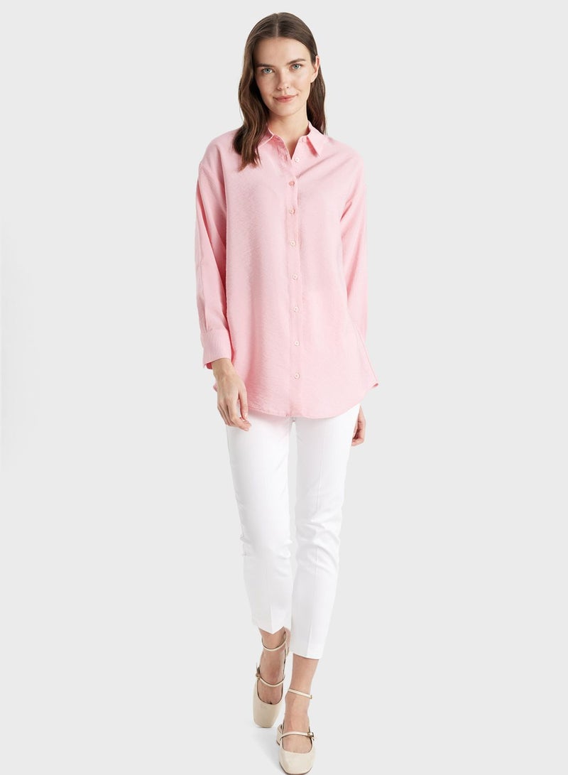 Relax Fit Shirt Collar Long Sleeve Tunic