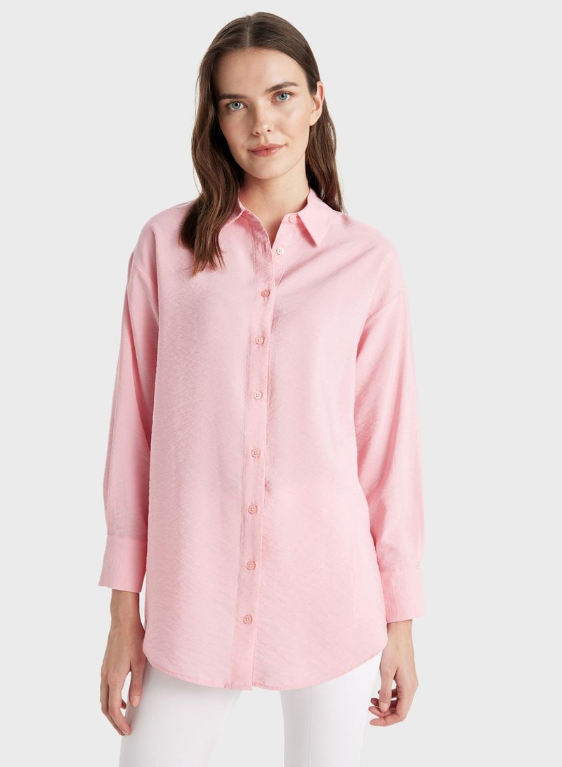 Relax Fit Shirt Collar Long Sleeve Tunic