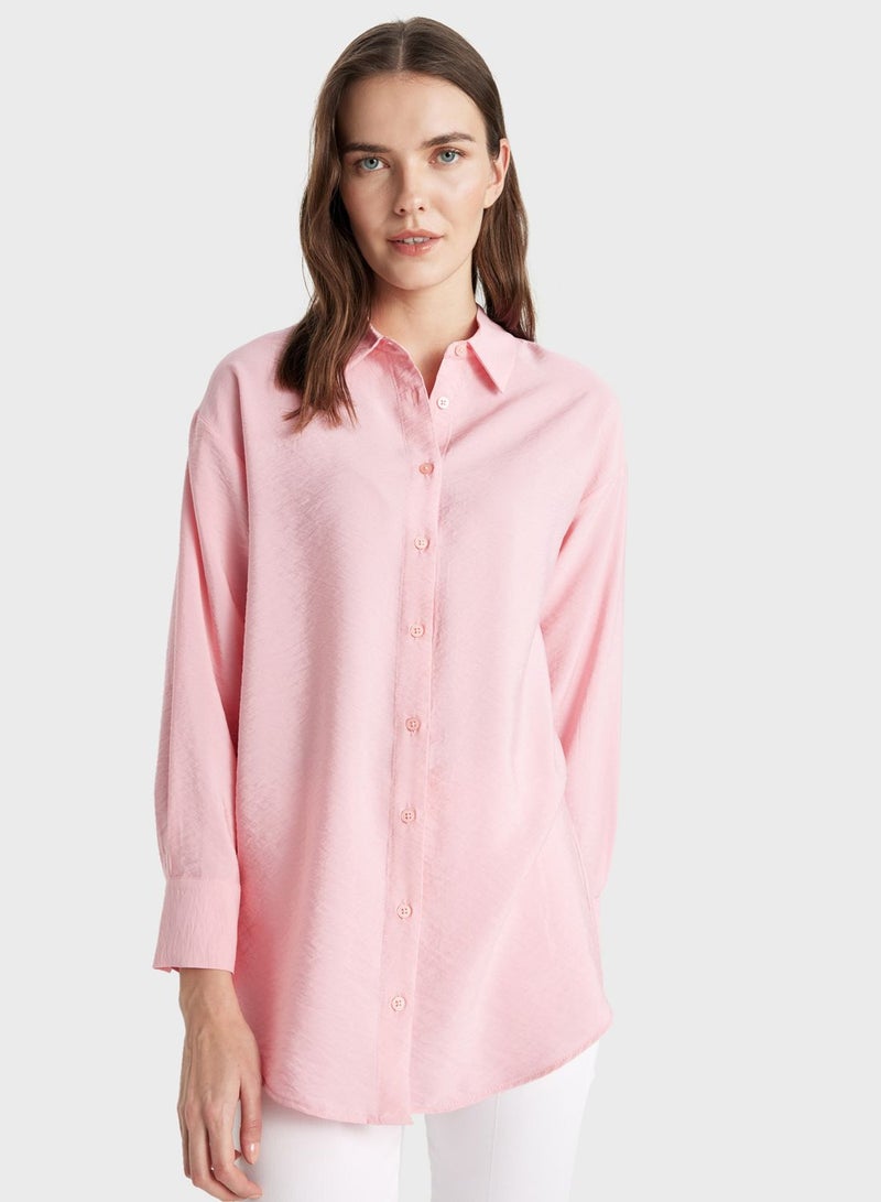 Relax Fit Shirt Collar Long Sleeve Tunic