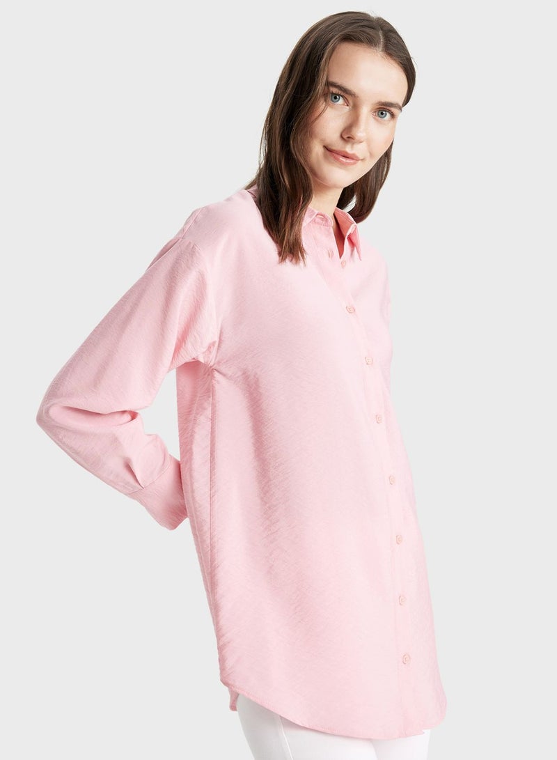 Relax Fit Shirt Collar Long Sleeve Tunic