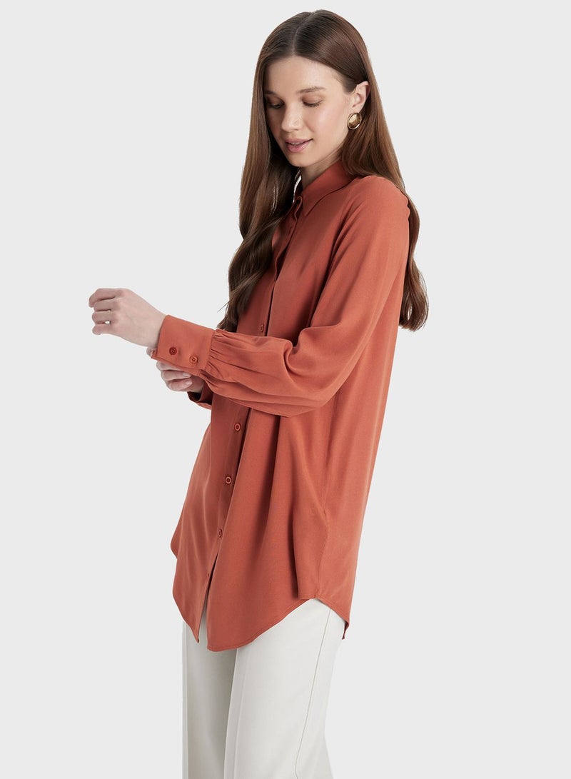 Regular Fit Shirt Collar Long Sleeve Tunic