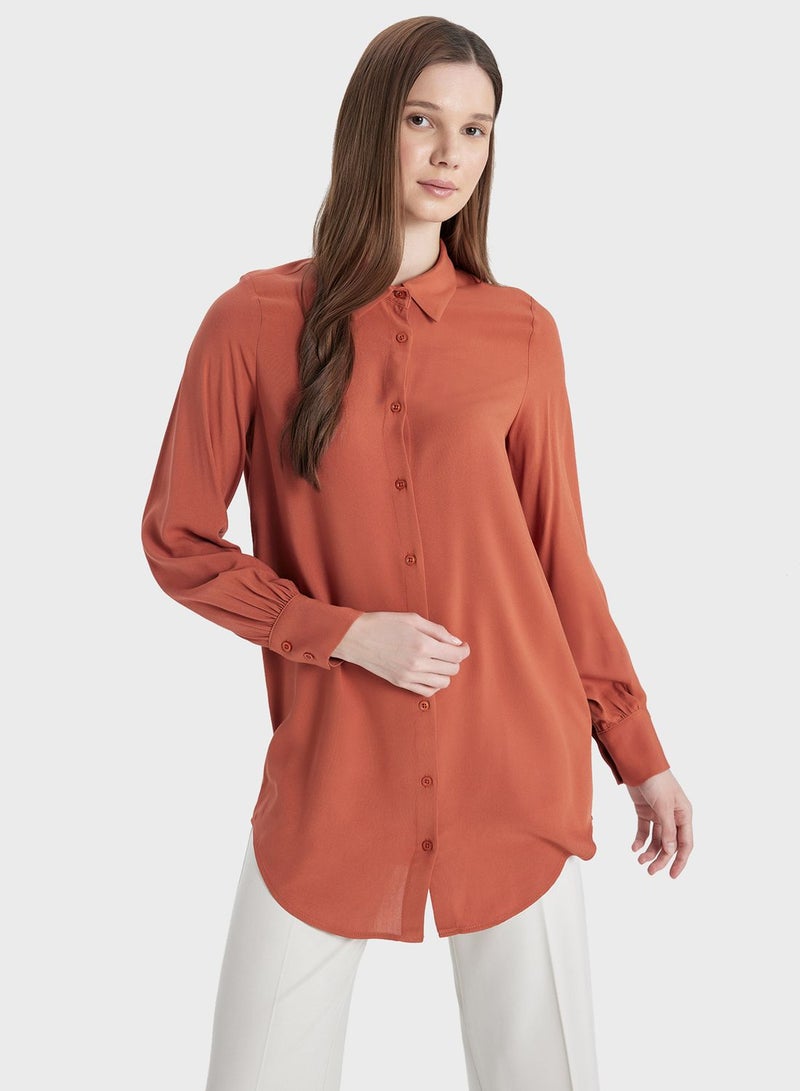 Regular Fit Shirt Collar Long Sleeve Tunic