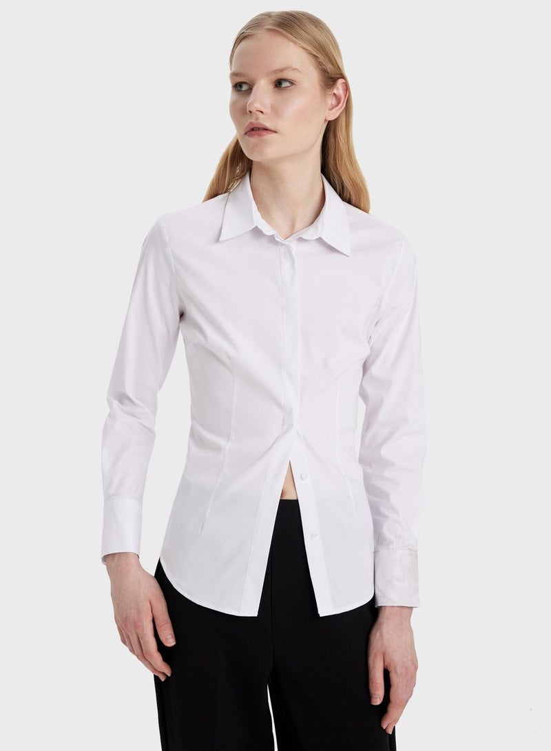 Slim Fit Shirt Collar Long Sleeve Shirt