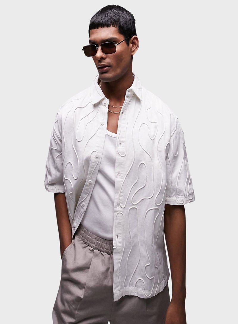 Topman Wavey Panel Detail Shirt In Cream