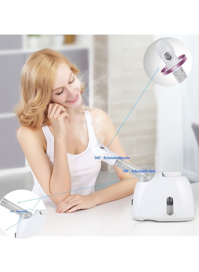 Professional Facial Steamer Facial Steamer with 360° Rotating Nozzle Sprayer Extendable Arm & Adjustable Nozzle for Sinuses Moisturizing Unclogs Pores or deep Cleaning Skin at Home or Salon, White