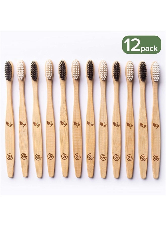 Bamboo Toothbrushes (12 Pack) | BPA Free Soft Bristles Eco-Friendly, Natural Toothbrush Set Biodegradable & Compostable Charcoal Wooden