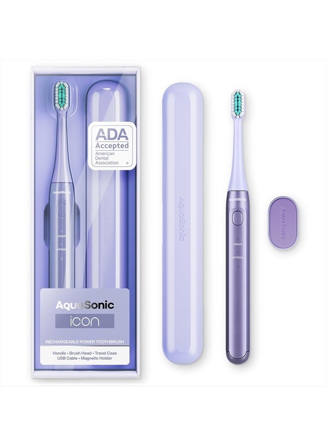 Icon ADA-Accepted Rechargeable Toothbrush | Magnetic Holder & Slim Travel Case | 2 Brushing Modes & Smart Timers | Gentle Micro-Vibrations (Lilac)