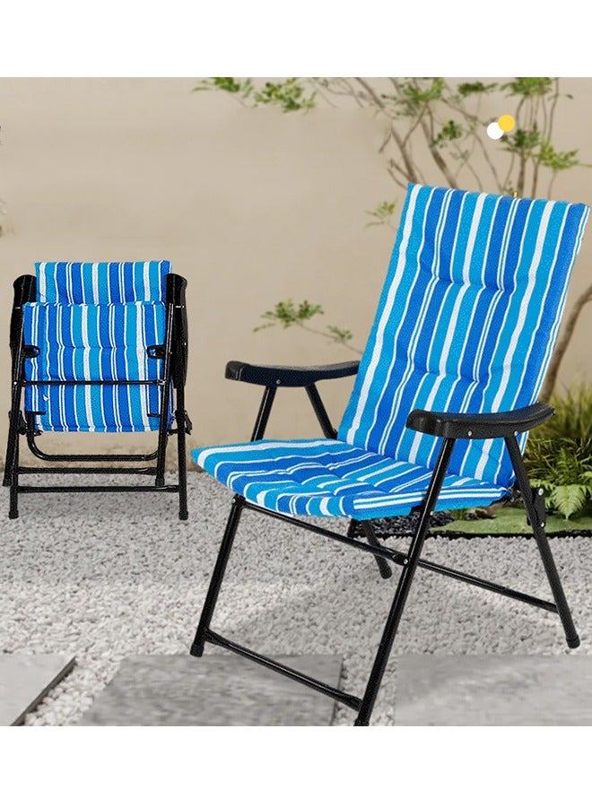 Beach Chair Foldable Camping Chair For Outdoor Camp Beach Travel Picnic Hiking(Blue Stripes)