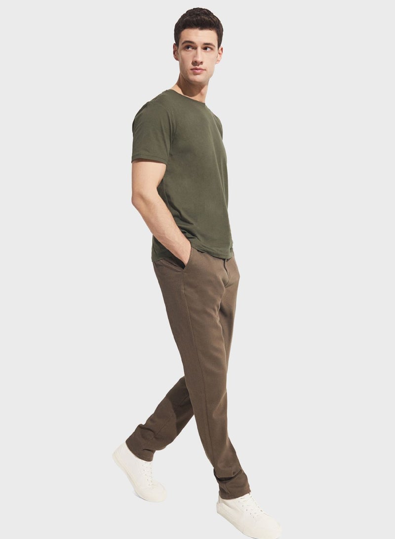 Textured Straight Fit Trousers