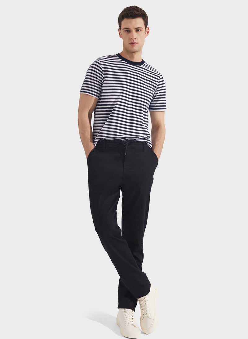 Textured Straight Fit Trousers