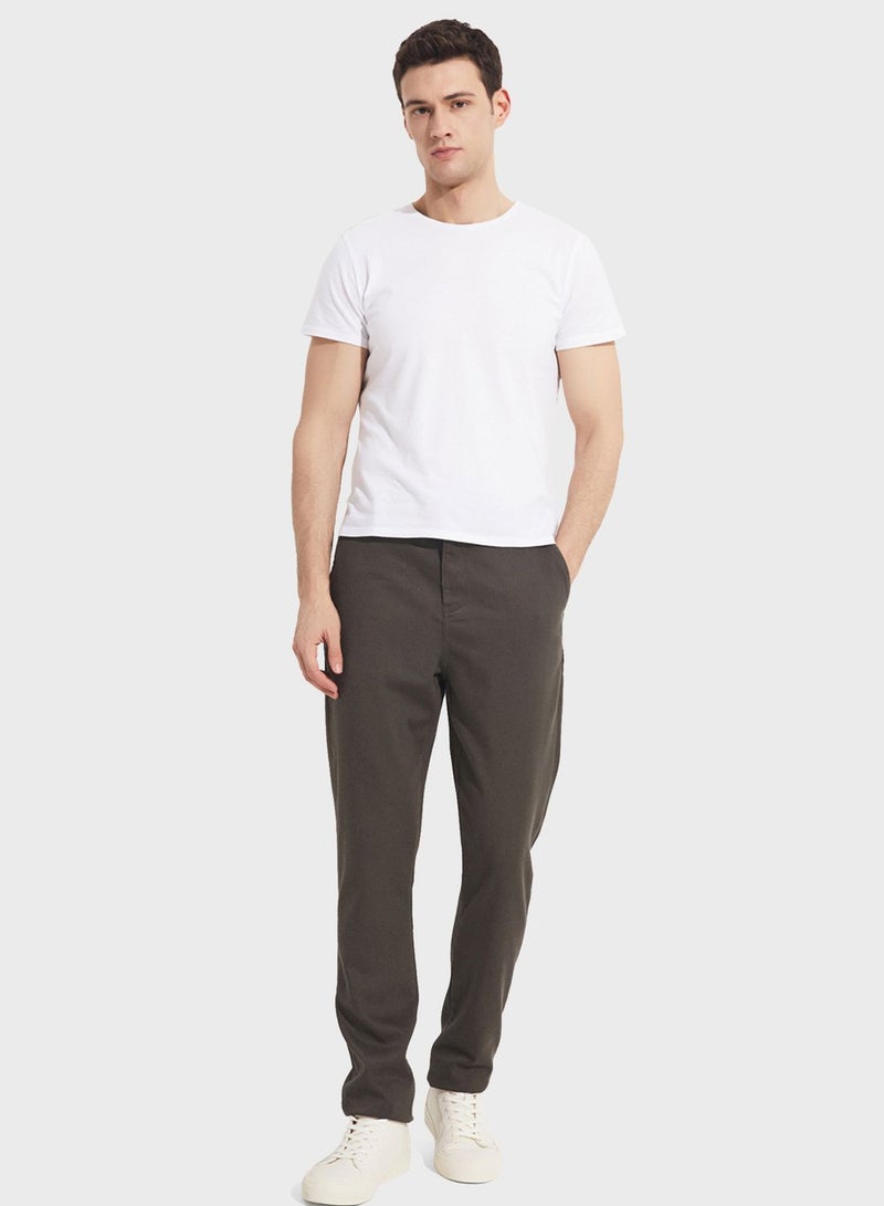 Textured Straight Fit Trousers