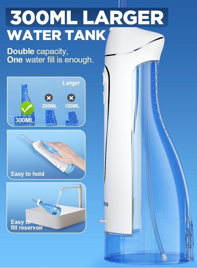 Water Dental Flosser Cordless for Teeth Cleaning - 4 Modes Oral Irrigator 300ML Braces Flossers Cleaner, Rechargeable Portable IPX7 Waterproof Powerful Battery for Travel Home