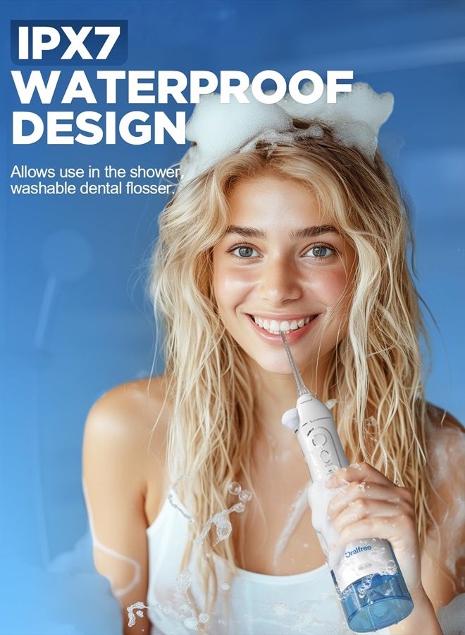 Water Dental Flosser Cordless for Teeth Cleaning - 4 Modes Oral Irrigator 300ML Braces Flossers Cleaner, Rechargeable Portable IPX7 Waterproof Powerful Battery for Travel Home