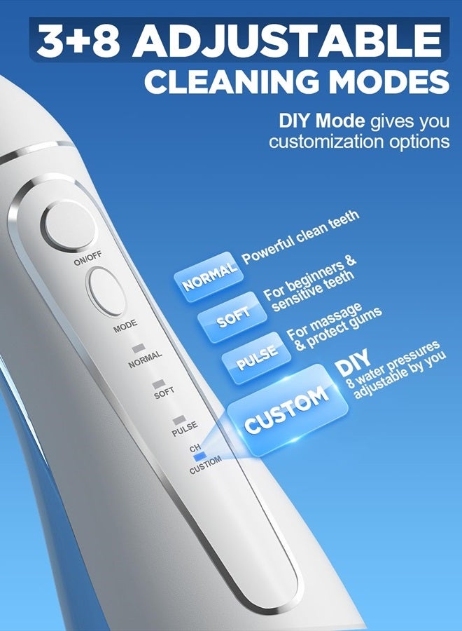Water Dental Flosser Cordless for Teeth Cleaning - 4 Modes Oral Irrigator 300ML Braces Flossers Cleaner, Rechargeable Portable IPX7 Waterproof Powerful Battery for Travel Home