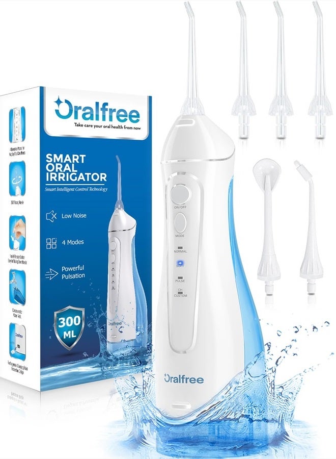 Water Dental Flosser Cordless for Teeth Cleaning - 4 Modes Oral Irrigator 300ML Braces Flossers Cleaner, Rechargeable Portable IPX7 Waterproof Powerful Battery for Travel Home