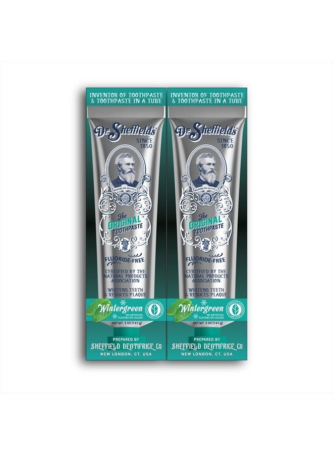 Certified Natural Toothpaste (Wintergreen) - Great Tasting, Fluoride Free Toothpaste/Freshen Your Breath, Whiten Your Teeth, Reduce Plaque (2-Pack)