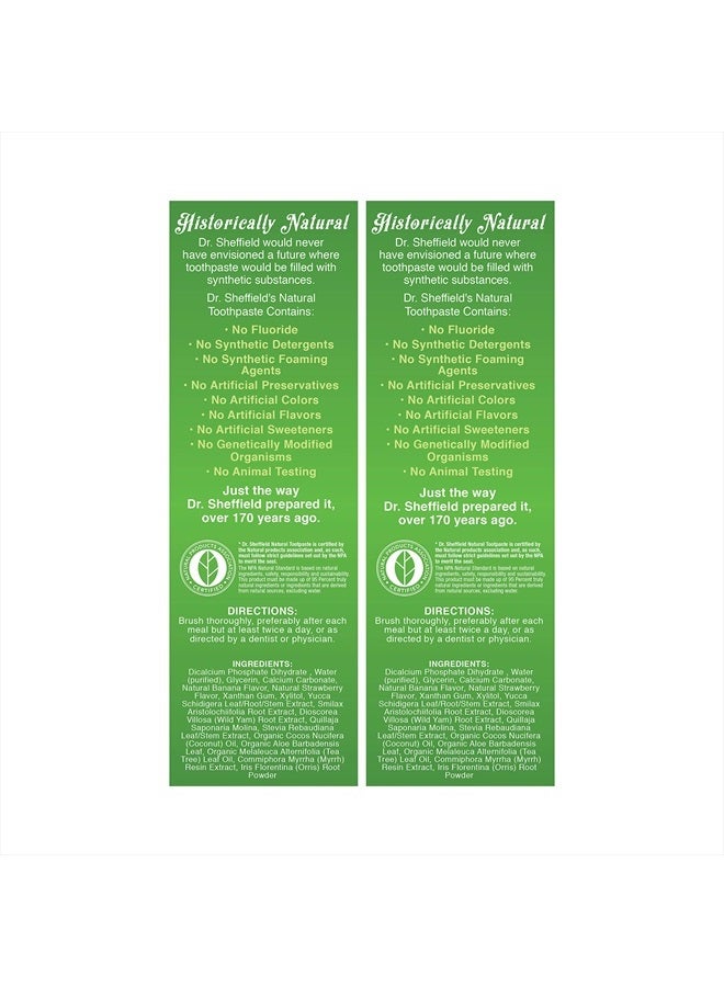 Certified Natural Toothpaste (Strawberry Banana) - Great Tasting, Fluoride Free Toothpaste/Freshen Your Breath, Whiten Your Teeth, Reduce Plaque (2-Pack)