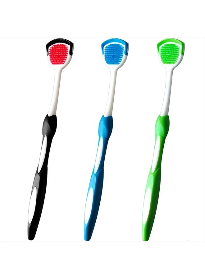 Tongue Brush, Tongue Scraper, Tongue Cleaner Helps Fight Bad Breath, 3 Tongue Scrapers, 3 Pack (Black & Blue & Green)