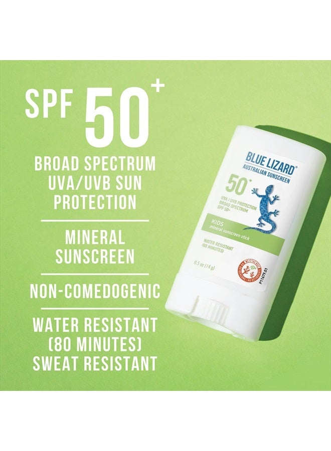 Mineral Sunscreen Stick with Zinc Oxide SPF 50+ Water Resistant UVA/UVB Protection Easy to Apply Fragrance Free, Kids, Unscented, 0.5 oz