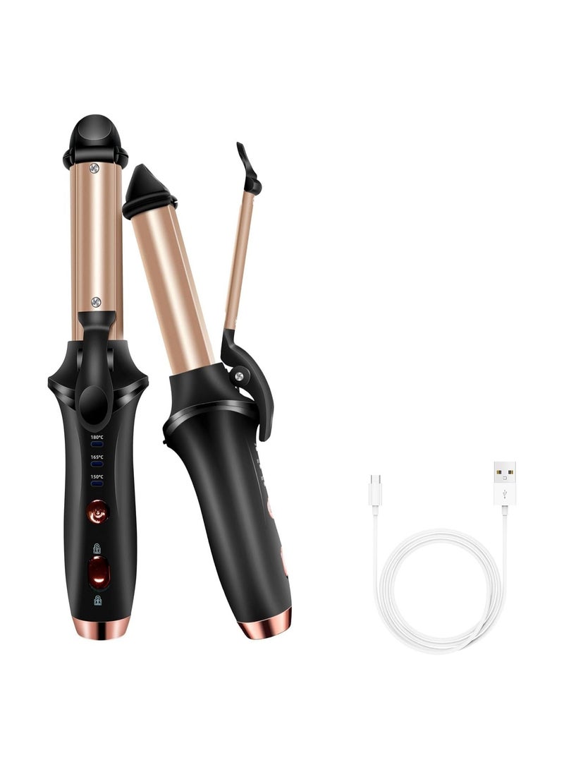 Portable Travel Curling Iron, 4000 mAh USB Cordless Iron Rechargeable, 302°F-356°F Mini Hair Curler, with 3 Temp Setting, Small Curlers for Short Hair, Straightener and Curler 2 in 1