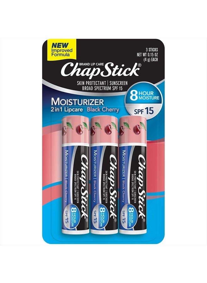 Moisturizer Black Cherry Lip Balm Tubes, SPF 15 Sunscreen and Skin Protectant - 0.15 Oz (Pack of 3)