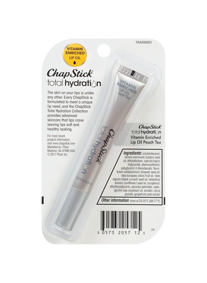Chapstick Total Hydration Vitamin Enriched Lip Oil, Non Tinted, Vitamin c, vitamin E, Contains Omega 3 6 9, Peach Tea Flavor, 0.23 Fl Oz (Pack of 1)